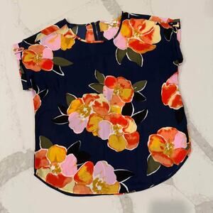 Maurice’s Delton Floral Zipper Back Short Tab Sleeve Blouse Womens Small Relaxed